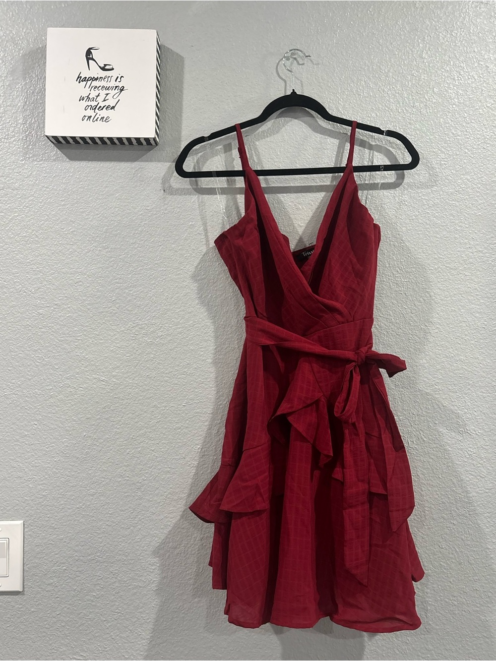 Trixxi Burgundy Ruffle Wrap Mini Dress
